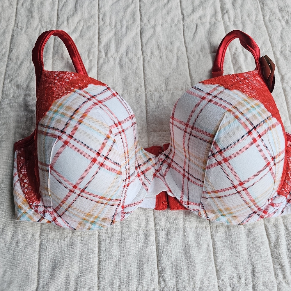 Cacique Teal Blue Cheetah Print Boost Plunge Bra - Picture 2 of 5